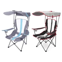 Kelsyus Premium Portable Camping Folding Outdoor Lawn Chair W/ 50+ UPF Canopy, Cup Holder, & Carry Strap, For Sports, Beach, Lake, Blue/Black (2 Pack)