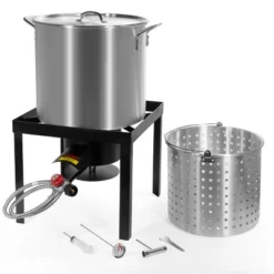 Barton 64 Quart Aluminum Turkey Fryer Steamer Cast Iron Burner Fair Clam Bake Pot Kit XL Capacity