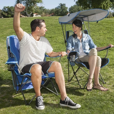 Kelsyus Premium Portable Camping Folding Outdoor Lawn Chair W/50+ UPF Canopy, Cup Holder, & Carry Strap, For Sports, Beach, Lake, Blue & Gray (2 Pack) 4 Kelsyus Premium Portable Camping Folding Outdoor Lawn Chair W/50+ UPF Canopy, Cup Holder, & Carry Strap, For Sports, Beach, Lake, Blue & Gray (2 Pack) - Image 2