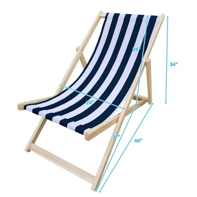 Striped Wood Sling Chair - Natural/Blue - WELLFOR 12 Striped Wood Sling Chair - Natural/Blue - WELLFOR - Image 10