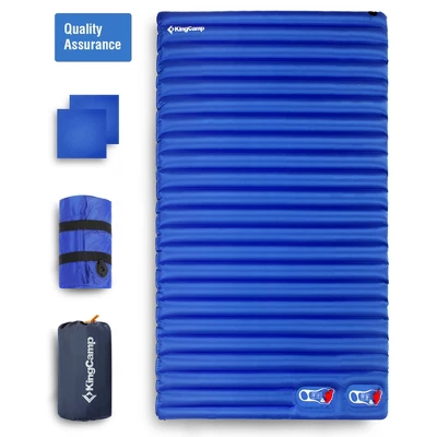 KingCamp Extra Thick 3.93" Double Sleeping Pad Camping Mattress, 2-Person Lightweight Inflatable Air Mat For Backpacking/Hiking, 76" X 54," Blue 4 KingCamp Extra Thick 3.93" Double Sleeping Pad Camping Mattress, 2-Person Lightweight Inflatable Air Mat For Backpacking/Hiking, 76" X 54," Blue - Image 2