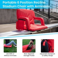 Emma And Oliver Extra Wide Portable Stadium Chair With Reclining Padded Back & Seat, Lightweight Metal Frame With Armrests & Backpack Straps -Intex Tents Shop GUEST 2ebc975b 9a68 418b a92f d0557ad75c7e