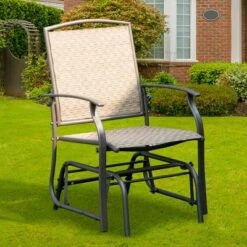 Costway Patio Swing Single Glider Chair Rocking Seating Steel Frame Garden Furni Brown -Intex Tents Shop GUEST 2ee2ed9a ff52 4ab8 9011 588d6b331615