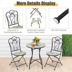 Tangkula 2PCS Outdoor Mosaic Folding Bistro Chairs Patio Chairs With Ceramic Tiles Seat And Exquisite Floral Pattern Yellow Seat -Intex Tents Shop GUEST 3d9fdd5b 2000 484e b7ed 7aef036367ac