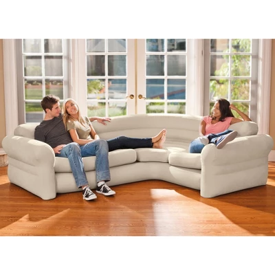 Intex Inflatable 2 In 1 Inflating And Deflating Valve Corner Living Room Air Mattress Sectional Sofa Couch For Living Room Or Dorm Room, Beige 6 Intex Inflatable 2 In 1 Inflating And Deflating Valve Corner Living Room Air Mattress Sectional Sofa Couch For Living Room Or Dorm Room, Beige - Image 4