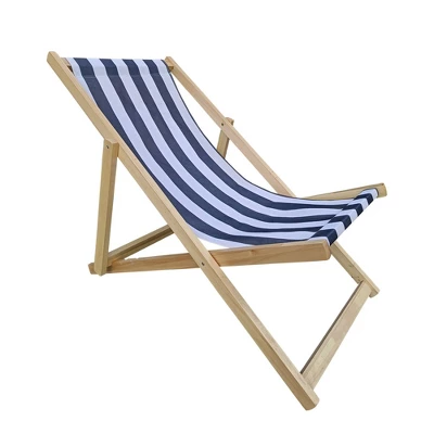 Striped Wood Sling Chair - Natural/Blue - WELLFOR 4 Striped Wood Sling Chair - Natural/Blue - WELLFOR - Image 2
