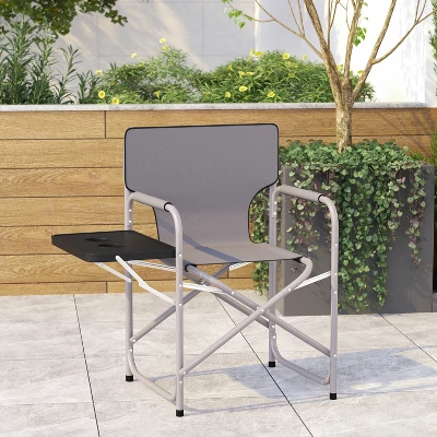 Emma And Oliver Canvas Folding Director's Chair With Accent Trim, Steel Tube Frame-Integrated Folding Side Table With Cupholders 3 Emma And Oliver Canvas Folding Director's Chair With Accent Trim, Steel Tube Frame-Integrated Folding Side Table With Cupholders