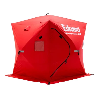Eskimo QuickFish 3 Portable 3-Person Spacious Pop Up Ice Fishing Shanty Shack Hub Tent With Ice Anchors And Backpack Storage Bag, Red (2 Pack) 3 Eskimo QuickFish 3 Portable 3-Person Spacious Pop Up Ice Fishing Shanty Shack Hub Tent With Ice Anchors And Backpack Storage Bag, Red (2 Pack)