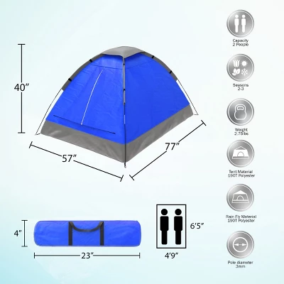 Leisure Sports Two-Person Dome Tent – 77" X 57" X 40", Blue 4 Leisure Sports Two-Person Dome Tent – 77" X 57" X 40", Blue - Image 2