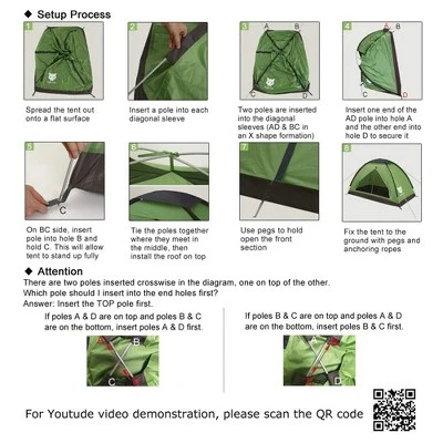 Night Cat Easy Setup Lightweight Waterproof And Windproof Backpacking Tent With Ventilated Design And Carry Bag, 7 X 4 Ft, Single Person, Army Green 6 Night Cat Easy Setup Lightweight Waterproof And Windproof Backpacking Tent With Ventilated Design And Carry Bag, 7 X 4 Ft, Single Person, Army Green - Image 4