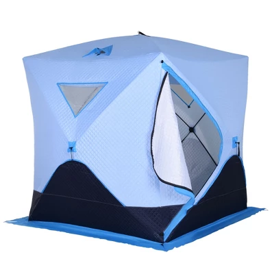 Outsunny 4 Person Ice Fishing Shelter With Padded Walls, Thermal Waterproof Portable Pop Up Ice Tent With 2 Doors, Light Blue 5 Outsunny 4 Person Ice Fishing Shelter With Padded Walls, Thermal Waterproof Portable Pop Up Ice Tent With 2 Doors, Light Blue - Image 3