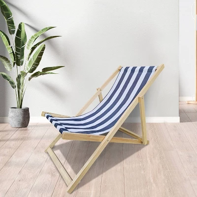 Striped Wood Sling Chair - Natural/Blue - WELLFOR 9 Striped Wood Sling Chair - Natural/Blue - WELLFOR - Image 7