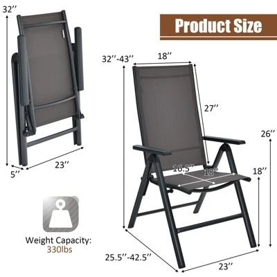Tangkula 2 Pack Folding Dining Chairs Adjustable Reclining Back Chairs Suitable For Outdoor & Indoor Gray 4 Tangkula 2 Pack Folding Dining Chairs Adjustable Reclining Back Chairs Suitable For Outdoor & Indoor Gray - Image 3