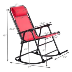 Costway Folding Zero Gravity Rocking Chair Rocker Porch Outdoor Patio Headrest Red -Intex Tents Shop GUEST e12df43f 4db4 46b6 a00a dcea3bebeb14
