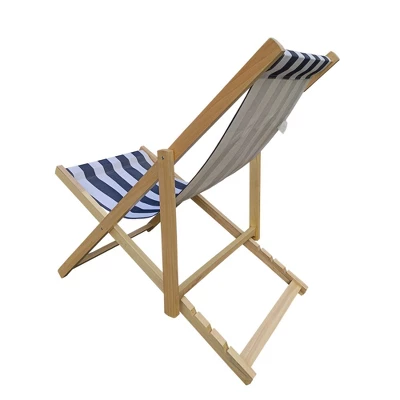 Striped Wood Sling Chair - Natural/Blue - WELLFOR 11 Striped Wood Sling Chair - Natural/Blue - WELLFOR - Image 9