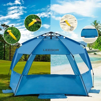 Leedor Outdoor Automatic Pop Up Sun Shade Canopy 4 People Beach Shelter Tent Light Teal Blue 5 Leedor Outdoor Automatic Pop Up Sun Shade Canopy 4 People Beach Shelter Tent Light Teal Blue - Image 3