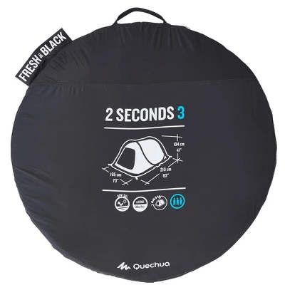 Decathlon Quechua Quechua 2 Second Fresh & Black Waterproof Pop Up Camping Tent 3 Person, White 4 Decathlon Quechua Quechua 2 Second Fresh & Black Waterproof Pop Up Camping Tent 3 Person, White - Image 2