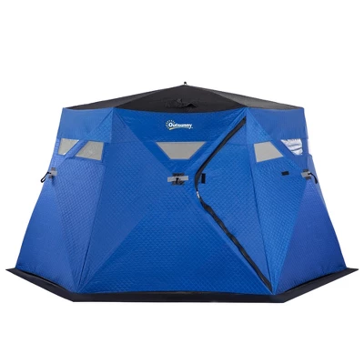 Outsunny 4 Person Insulated Ice Fishing Shelter 360-Degree View, Pop-Up Portable Ice Fishing Tent With Carry Bag, Two Doors And Anchors, Dark Blue 5 Outsunny 4 Person Insulated Ice Fishing Shelter 360-Degree View, Pop-Up Portable Ice Fishing Tent With Carry Bag, Two Doors And Anchors, Dark Blue - Image 3