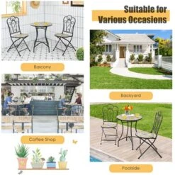 Tangkula 2PCS Outdoor Mosaic Folding Bistro Chairs Patio Chairs With Ceramic Tiles Seat And Exquisite Floral Pattern Yellow Seat -Intex Tents Shop GUEST edb7ee30 777b 4dd0 aa7f d2e3f6210223