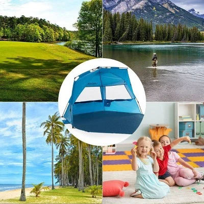 Leedor Outdoor Automatic Pop Up Sun Shade Canopy 4 People Beach Shelter Tent Light Teal Blue 4 Leedor Outdoor Automatic Pop Up Sun Shade Canopy 4 People Beach Shelter Tent Light Teal Blue - Image 2