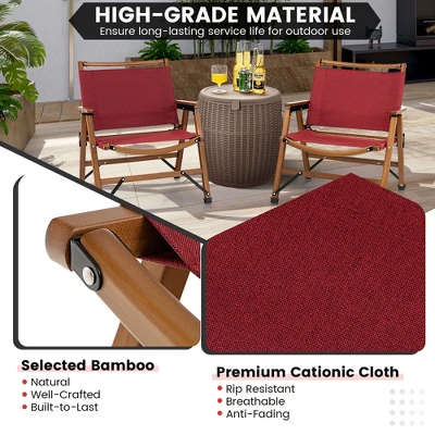 Costway 2 PCS Patio Folding Camping Beach Chair Portable Picnic Fishing Bamboo Frame 8 Costway 2 PCS Patio Folding Camping Beach Chair Portable Picnic Fishing Bamboo Frame - Image 6